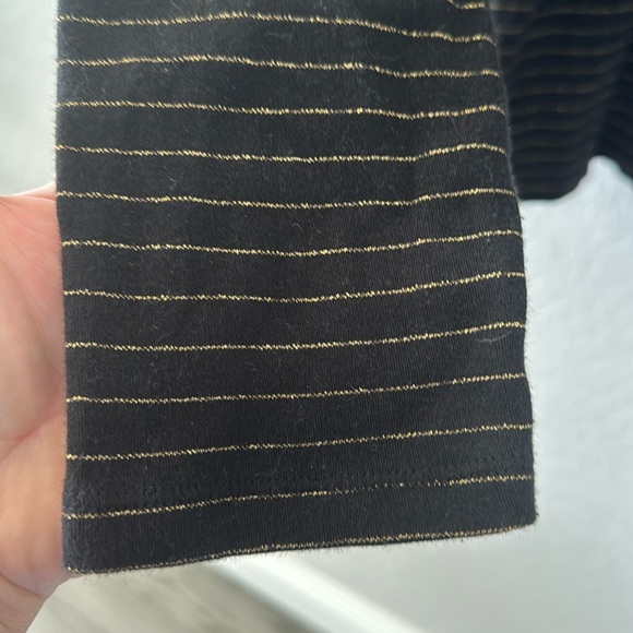 Charter Club Tops Black And Gold Stripe Shirt With Long Sleeves And